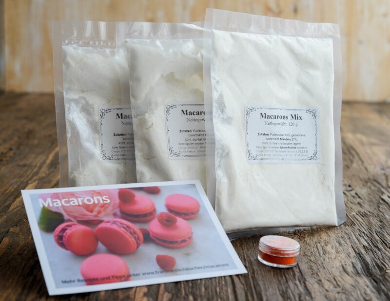 Produktbild 1 3 x Macarons Mix Backmischung 120g + 1 Mini Lebensmittelfarbe Ihrer Wahl!