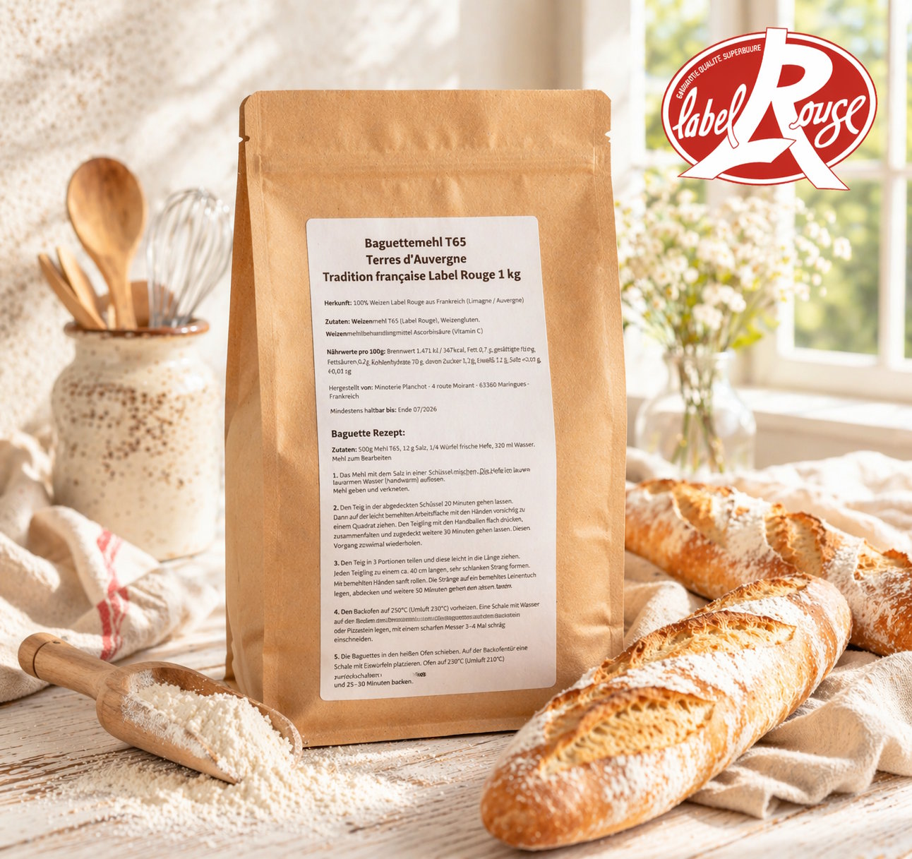 Französisches Baguettemehl T65 Terres d Auvergne Tradition française Label Rouge 1kg
