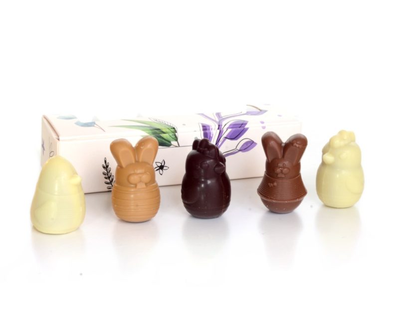 Schachtel mit gemischten Pralinen von Valrhona "Ostertiere" 62,5g 4/8