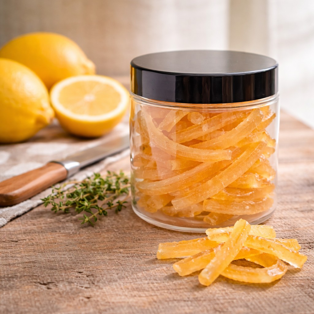 Kandierte Zitronenschalen in Streifen