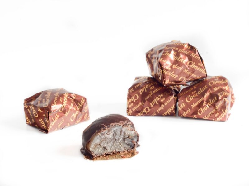 5 glasierte Maronen mit Zartbitter Schokolade (Marrons glacés au chocolat noir ) - 100g 2/5