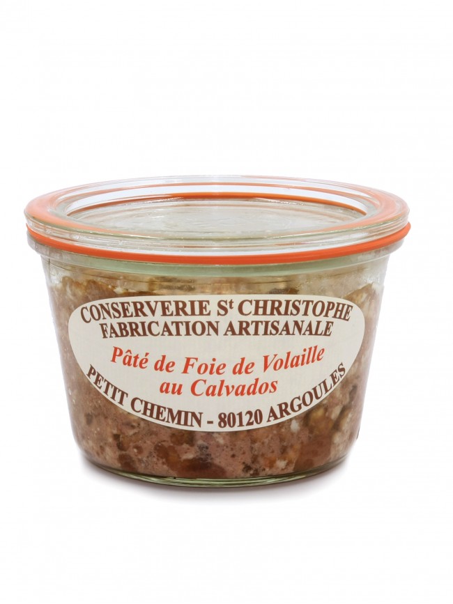 Geflügelleber Pastete mit Calvados 270g ( Pâté de Foie de Volaille au Calvados)