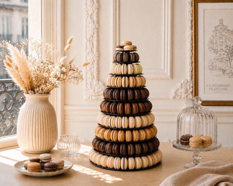Macarons Pyramide Schwarz Hochzeit Feiersweet Table