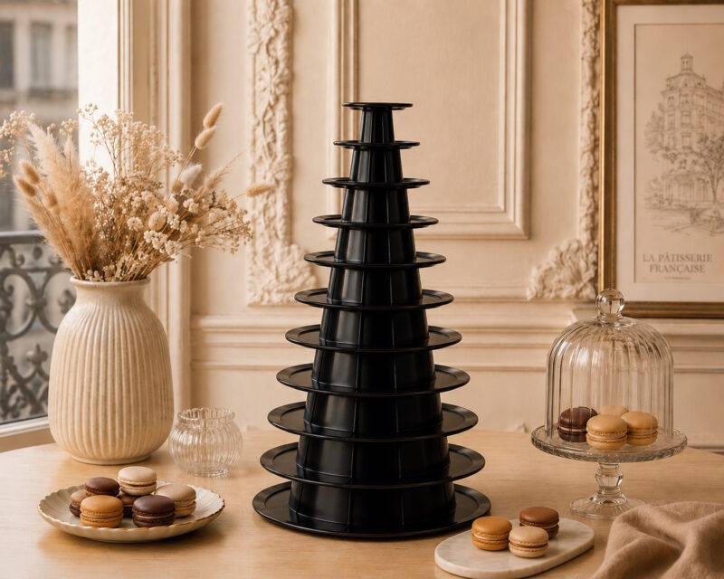 Schwarze macarons pyramide feier