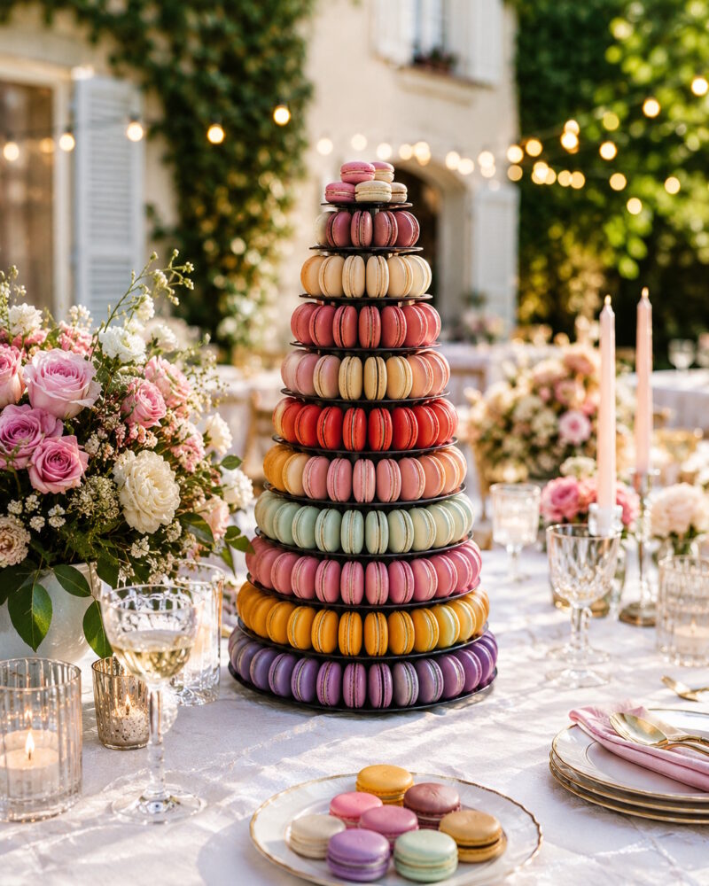 Schwarze macarons pyramide hochzeit