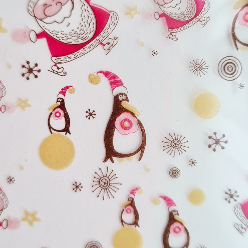 Transferfolie/Abziehfolie für Schokolade "Pinguine und Weihnachtsmann" von Valrhona 4/5