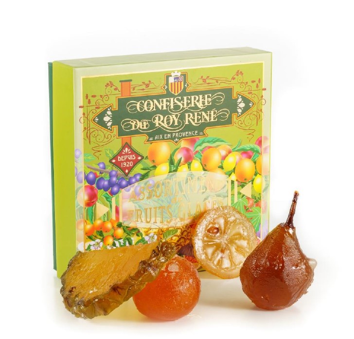 Geschenkbox mit ganzem kandiertem Obst 360g