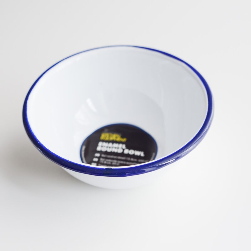 Weiße Schale aus emailliertem Stahl mit blauem Rand 50 cl ø 15,8 cm 2/5