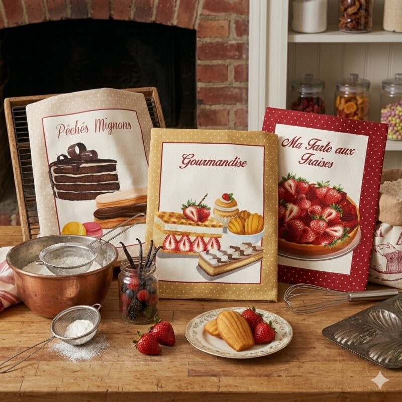 Geschirrtuecher Set Kuchen Aus Frankreich Tarte Madeleines Aus Baumwolle