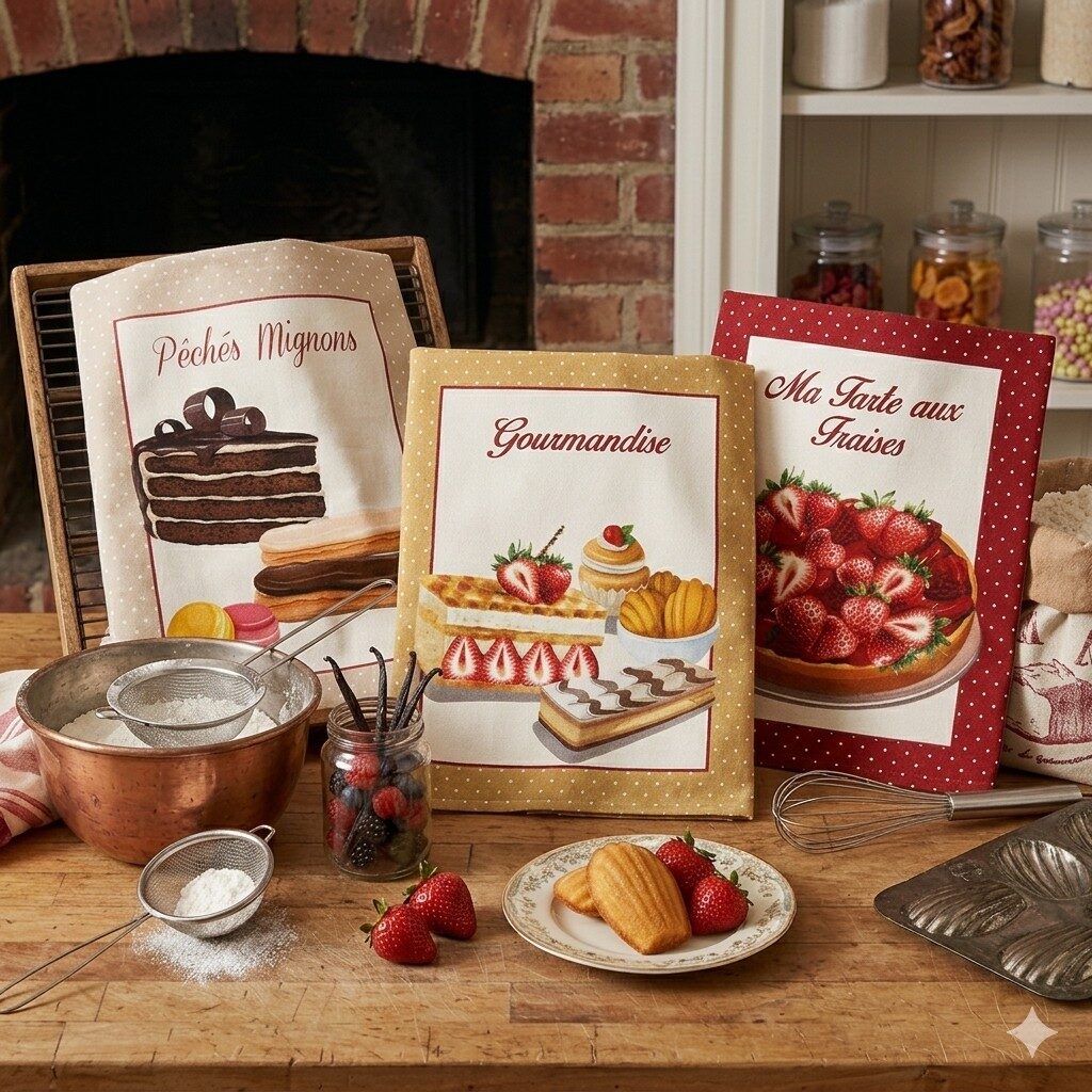 Geschirrtuecher Set Kuchen Aus Frankreich Tarte Madeleines Aus Baumwolle