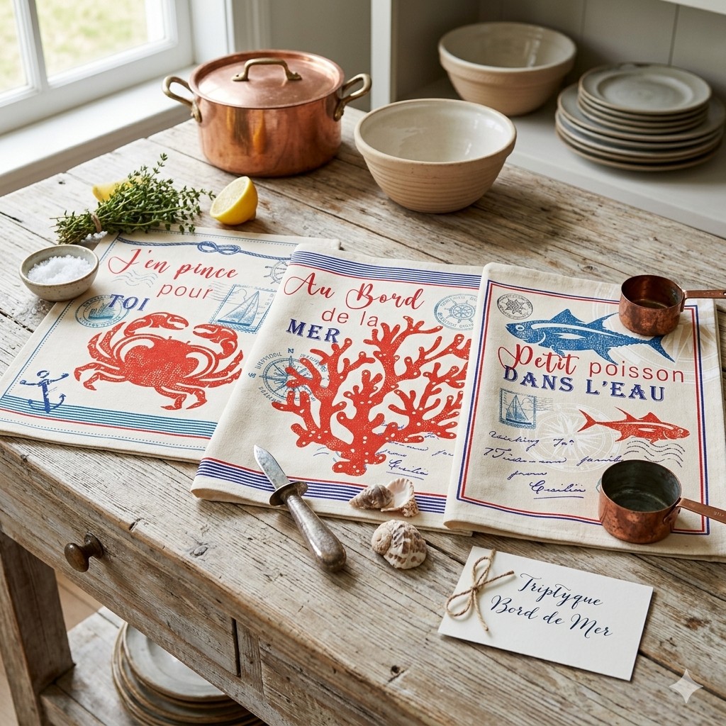 Geschirrtuecher Set Liebesbotschaften Au Dem Mer Baumwolle