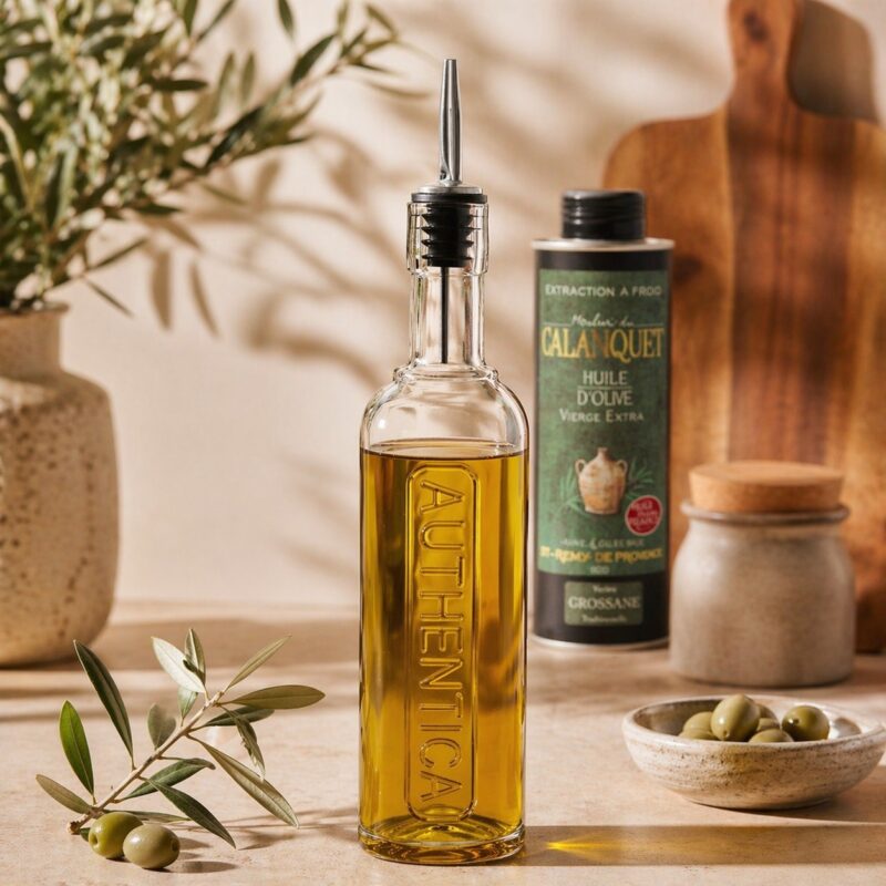 Olivenoelflasche aus glas mit ausgiesser provence praktisch 250 ml