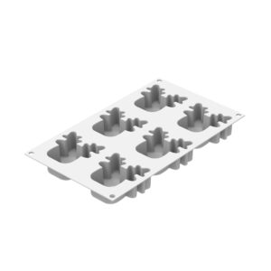 White silicone ice tray with multiple star-shaped molds shown at an angle, ready to freeze star-shaped ice cubes.