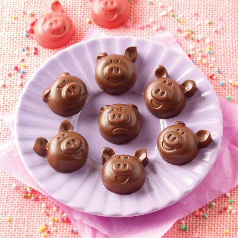 Silikonform gluecksschweinchen pralinen marzipan schokolade choco pigs