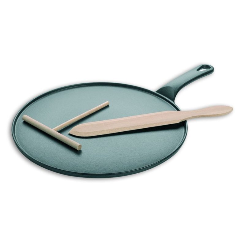 Crêpes Pfanne aus Gusseisen 30 cm inkl. Teigverteiler und Pfannenwender (B-Ware- Griff beschädigt) 5/5