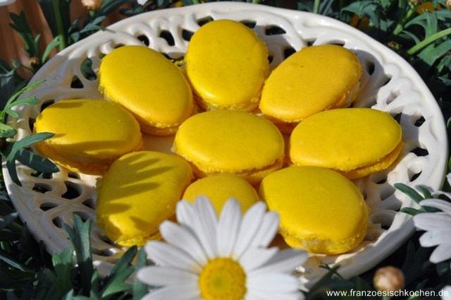 Macarons à la rhubarbe pour Pâques (Rhabarber Macarons für Ostern) macaron-eiformig-gelb-rhubarber