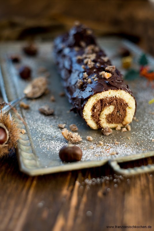 Bûche de Noël 2014 Schokolade-Kastanien Rezept