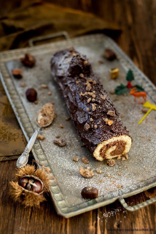 Bûche de Noël 2014 Schokolade-Kastanien Rezept