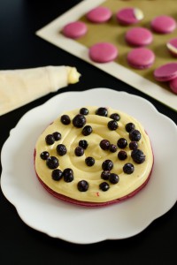 Gateau de Macarons Myrtilles et Violettes ( Macarons Kuchen mit Blaubeeren und Veilchen ) DSC_9074-1-Kopie-200x300