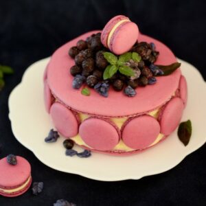 Gateau de Macarons Myrtilles et Violettes ( Macarons Kuchen mit Blaubeeren und Veilchen )