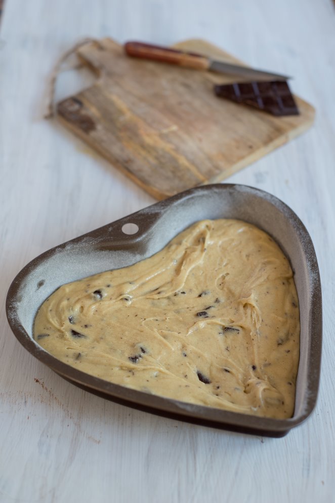 Glutenfreier Kastanienkuchen mit Schoko & Birnen Kastanienmehl Kuchen Schritt 10 Kuchenteig In Herzform