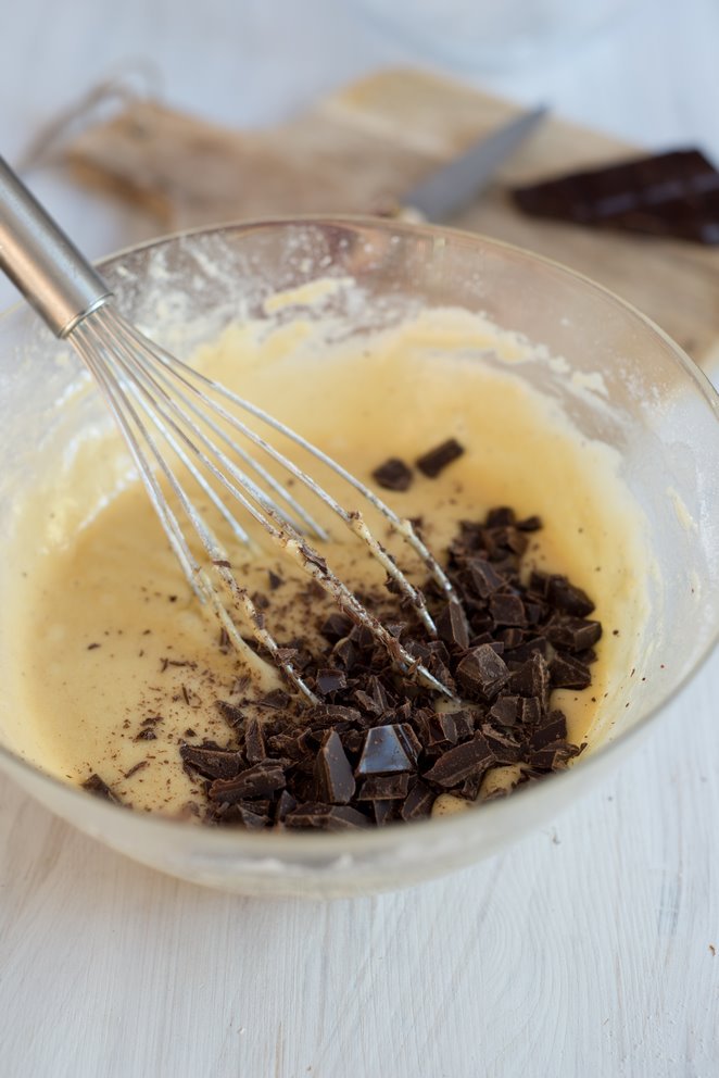 Glutenfreier Kastanienkuchen mit Schoko & Birnen Kastanienmehl Kuchen Schritt 8 Schokolade In Teig Einrühren
