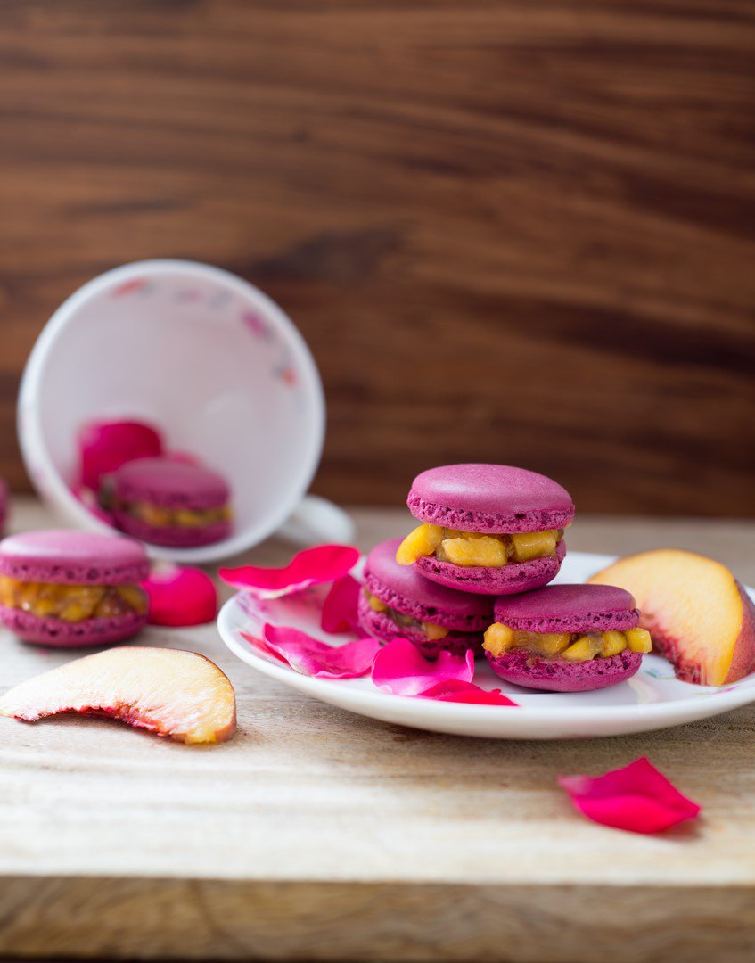 Pfirsich-Rosen-Macarons nicht zu süß!( Macarons Pêches-Rose) Pfirsich-Rosen-Macarons