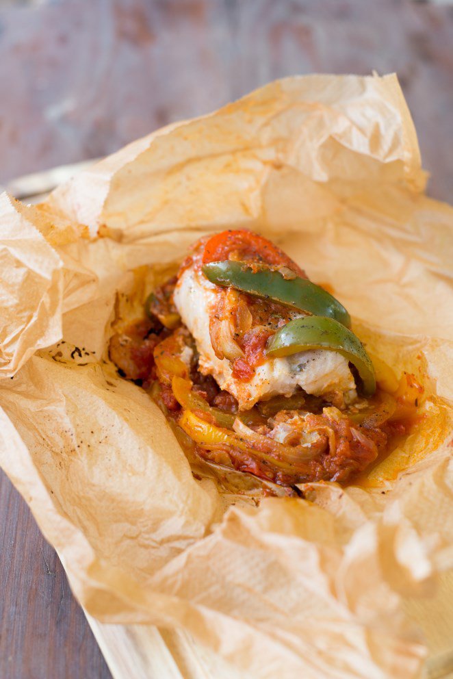 Fisch en Papillote mit Piperade (Papillote de poisson à la piperade) Papillote-vom-Fisch-