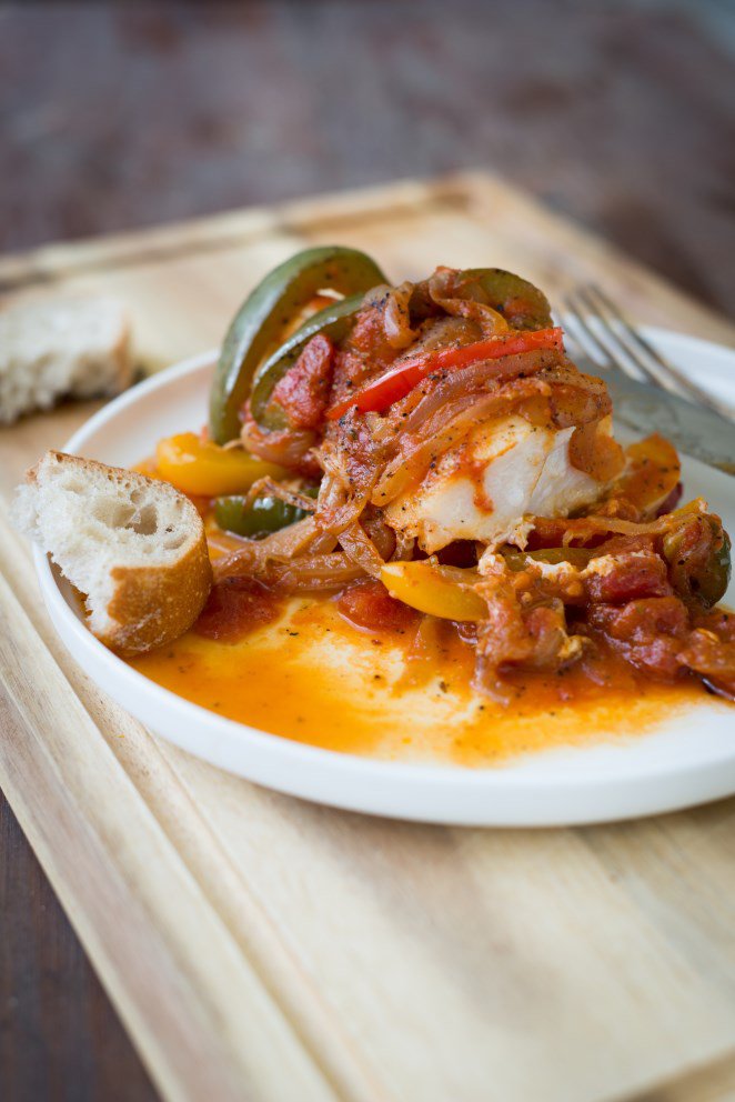 Fisch en Papillote mit Piperade (Papillote de poisson à la piperade) Piperade-mit-Fisch-