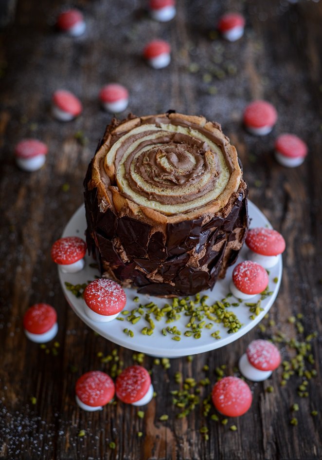 Schoko-Holzstamm für Weihnachten ( Bûche de Noel debout ) Rezept