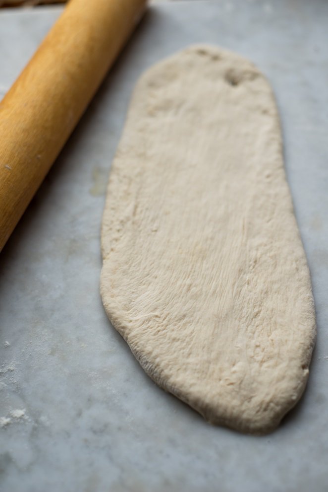 Flammkuchen wie ein Epi Epi Bagütte Schritt 4 Ausgerollter Flammkuchen Teig