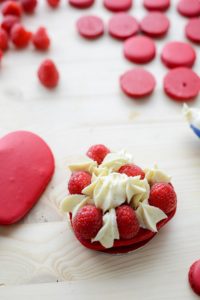 Macaron-Törtchen zum Valentinstag (oder wie bäckt man perfekte Macarons in Herzform) Macarons-mit-frische-Himbeeren-200x300