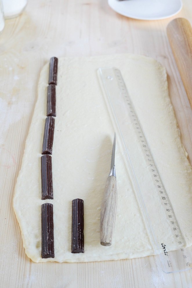 Chocolatines oder Pains au chocolat 11 Teigbänder Vorzeichen