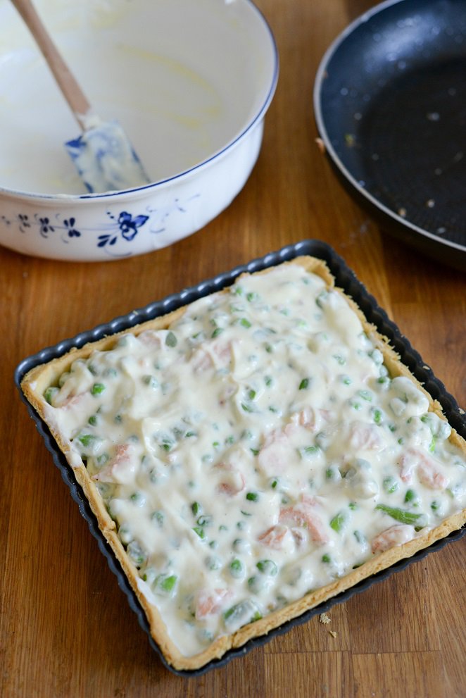 Quiche mit Lachs, Erbsen und grünem Spargel Rezept