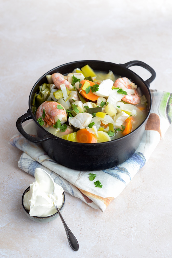 Pot-au-feu mit Fisch und Garnelen fisch-pot-au-feu-rezept