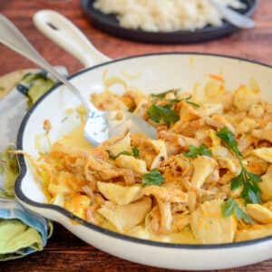 Hähnchenbrust mit Calvados-Sahne Sauce und Pfifferlingen