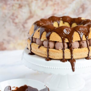 Fluffige Biskuit-Torte mit Schokocreme, wie eine Wolke