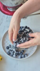 Zitronen-Blaubeer-Kuchen, super saftig & einfach Saftiger Blaubeerkuchen Schritt 14 Blaubeeren Mit Stärke Mischen 169x300