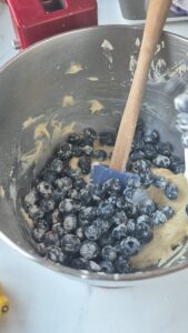 Zitronen-Blaubeer-Kuchen, super saftig & einfach Saftiger Blaubeerkuchen Schritt 17 Blaubeeren In Teig Falten 169x300