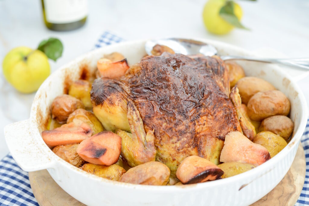 Brathähnchen mit Quitten und Lebkuchengewürz Quitten Brathähnchen